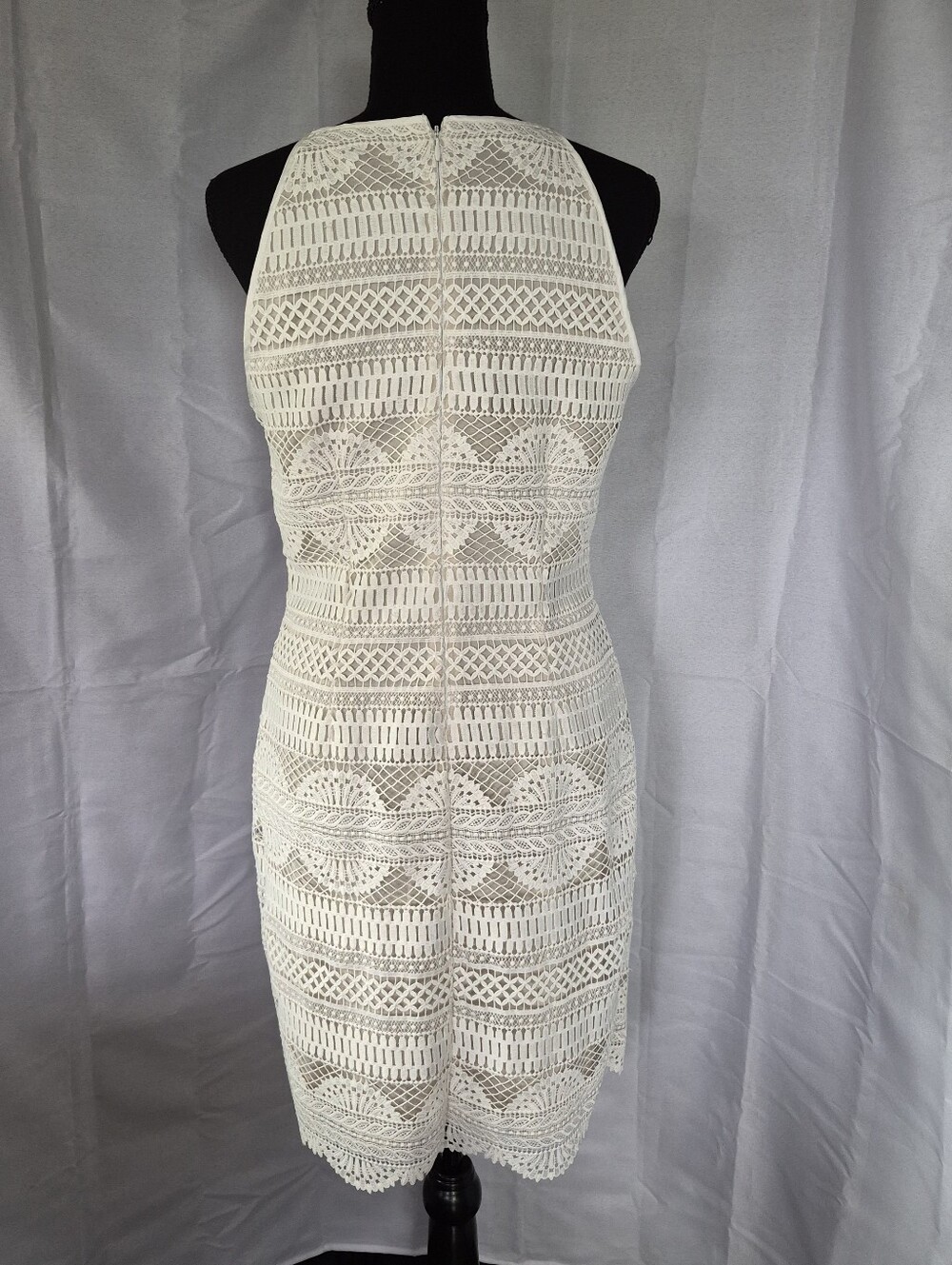 White House Black Market Crochet Dress Womens Size 6 Off White Beige Cream - Picture 9 of 14